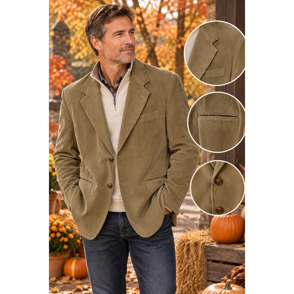Monsieur Adolfo Men's 42S Tan Corduroy Blazer Sport Coat 100% Cotton 2 Button